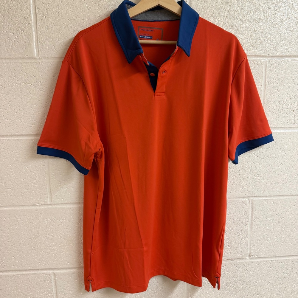 Twillory Mens Athleisure Performance Polo Shirt XL Orange Blue Short Sleeve Golf